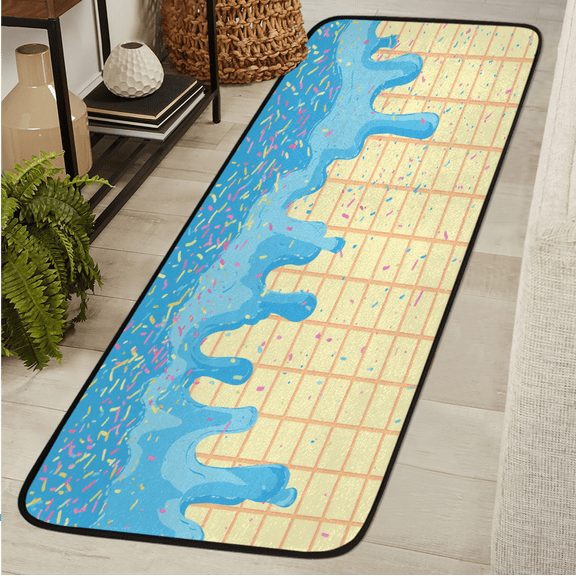 ADECORIVY Blue Ice Cream Washable 2x6 Kitchen Runner Rug Hallway Runner Rug Non-Slip Floor Mat Waffles Biscuit Carpet for Entryway Entrance Living Room Bedroom