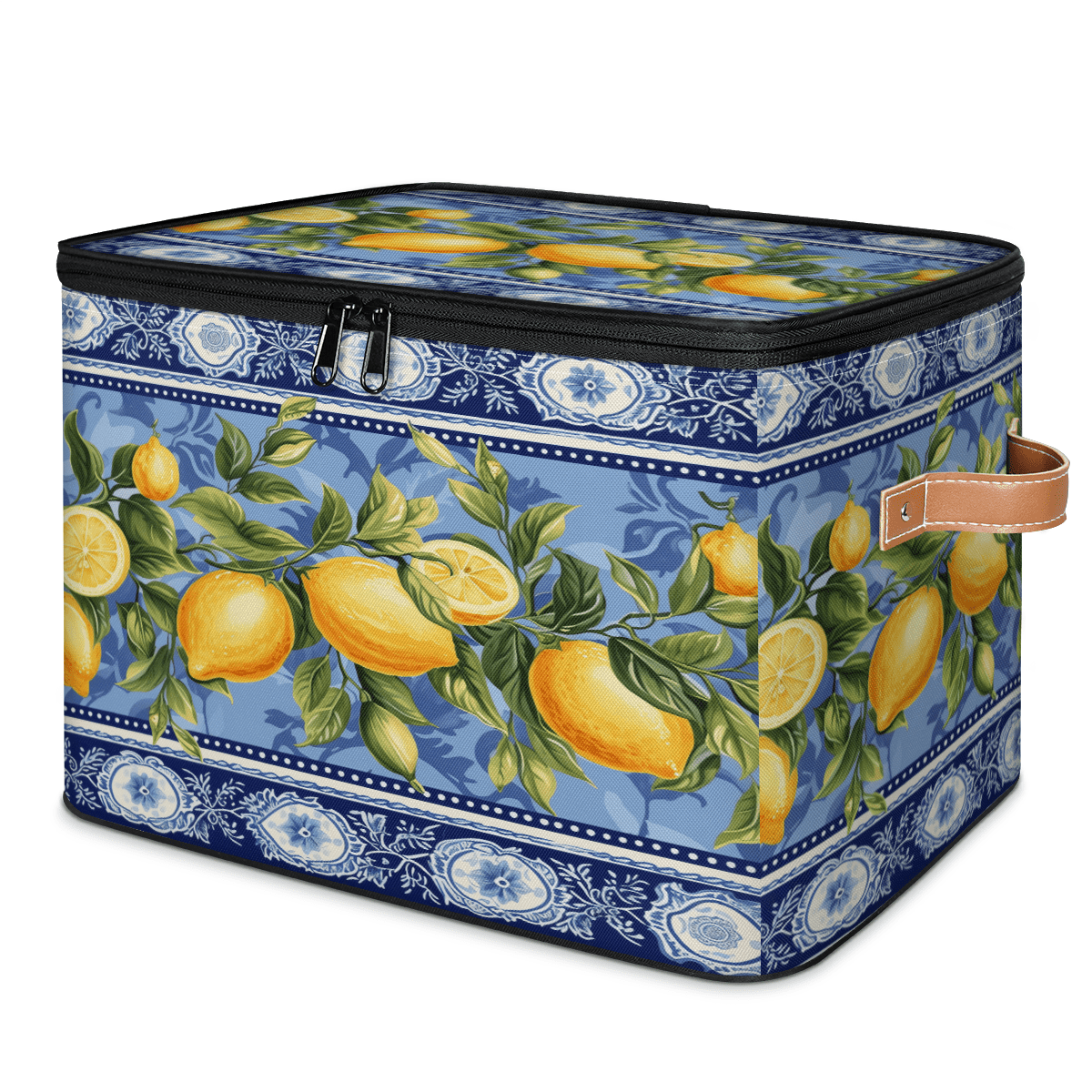 ADECORIVY Blue Lemon Storage Bin with Zipper Lid, Fabric Foldable Shelf Baskets Boxes, Closet Lidded Storage Bins, Decorative Clothes Organizer for Bedroom Home