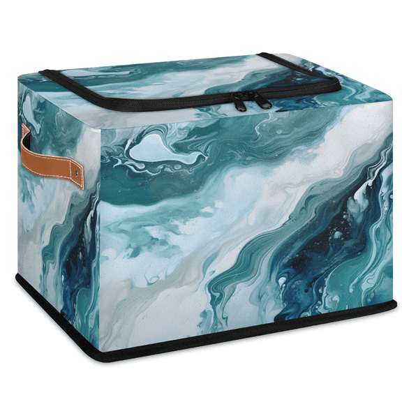 ADECORIVY Blue Marble Fabric Storage Bin with Lid, Foldable Storage Box Decorative Cube Organizer Basket for Closet Shelf Organizing Clothes