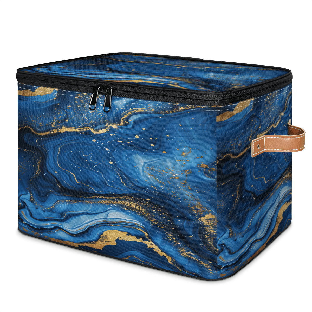 ADECORIVY Blue Marble Print Storage Bin with Zipper Lid, Fabric Foldable Shelf Baskets Boxes, Closet Lidded Storage Bins, Decorative Clothes Organizer for Bedroom Home
