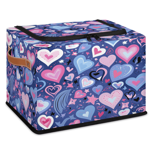ADECORIVY Blue Pink Heart Love Fabric Storage Bin with Lid, Foldable Storage Box Decorative Cube Organizer Basket for Closet Shelf Organizing Clothes