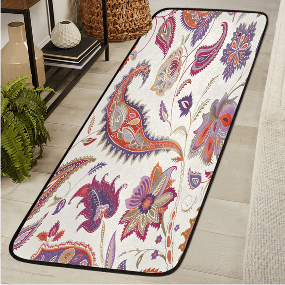 ADECORIVY Boho Floral Paisley Flower Washable Runner Rug for Hallway 2x6 Kitchen Runner with Non Slip Backing Soft Low-Pile Floor Carpet for Entrance Living Room Bedroom