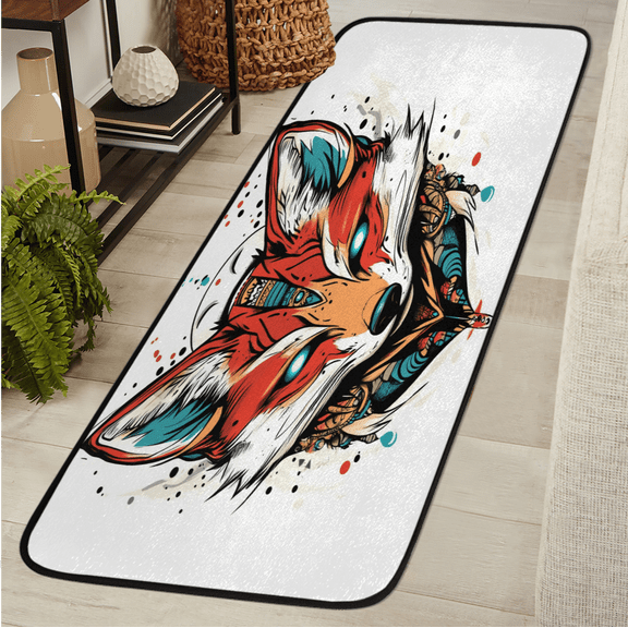 ADECORIVY Boho Fox Washable Runner Rug for Hallway 2x6 Kitchen Runner with Non Slip Backing Soft Low-Pile Floor Carpet for Entrance Living Room Bedroom