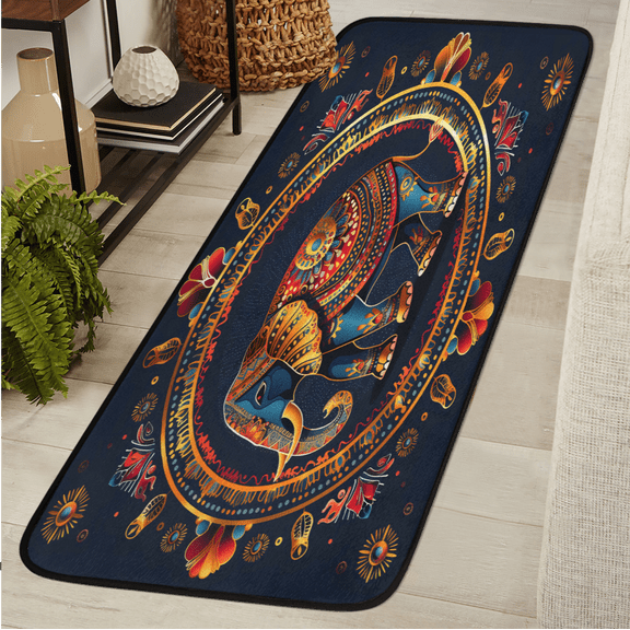 ADECORIVY Boho Mandala Elephant Washable Runner Rug for Hallway 2x6 Kitchen Runner with Non Slip Backing Soft Low-Pile Floor Carpet for Entrance Living Room Bedroom