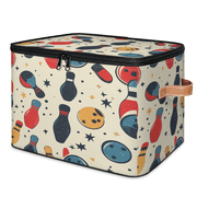 ADECORIVY Bowling Ball Storage Bin with Lid Fabric Sports Foldable Storage Baskets Boxes for Clothes Shelves Closet Organizer Containers with Leather Handles for Wardrobe