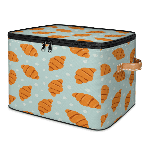 ADECORIVY Bread Croissant Storage Bin with Zipper Lid, Fabric Foldable Shelf Baskets Boxes, Closet Lidded Storage Bins, Decorative Clothes Organizer for Bedroom Home