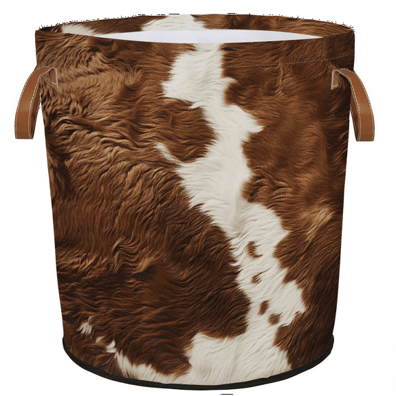 ADECORIVY Brown Cow Print Laundry Basket Waterproof Collapsible Hamper With Handles Oxford Cloth Dirty Clothes Tote for Bathroom, Bedroom, Living Room