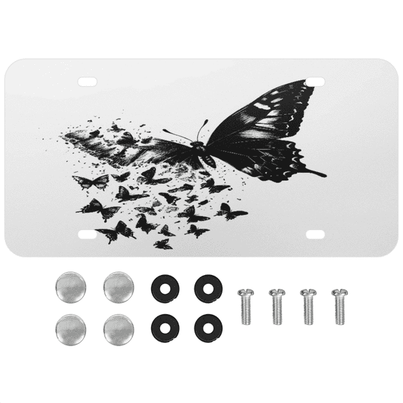 ADECORIVY Butterfly Front License Plate, Black White Novelty Vanity Tag Aluminum License Plate with 4 Holes, Metal Car Accessory for Men Women, 6 x 12 Inch