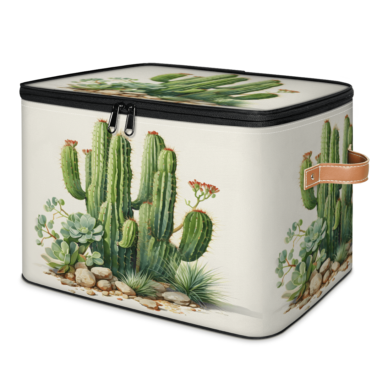 ADECORIVY Cactus Flower Storage Bin with Zipper Lid, Fabric Foldable ...