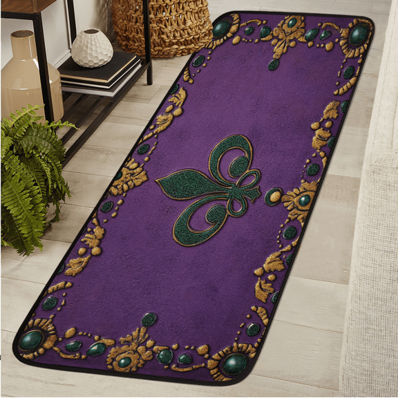 ADECORIVY Carnival Fleur De Lis Washable 2x6 Kitchen Runner Rug Hallway Runner Rug Non-Slip Floor Mat Mardi Gras Carpet for Entryway Entrance Living Room Bedroom