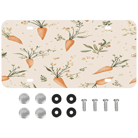 ADECORIVY Cartoon Carrot Front License Plate, Light Beige Novelty Vanity Tag Aluminum License Plate with 4 Holes, Metal Car Accessory for Men Women, 6 x 12 Inch