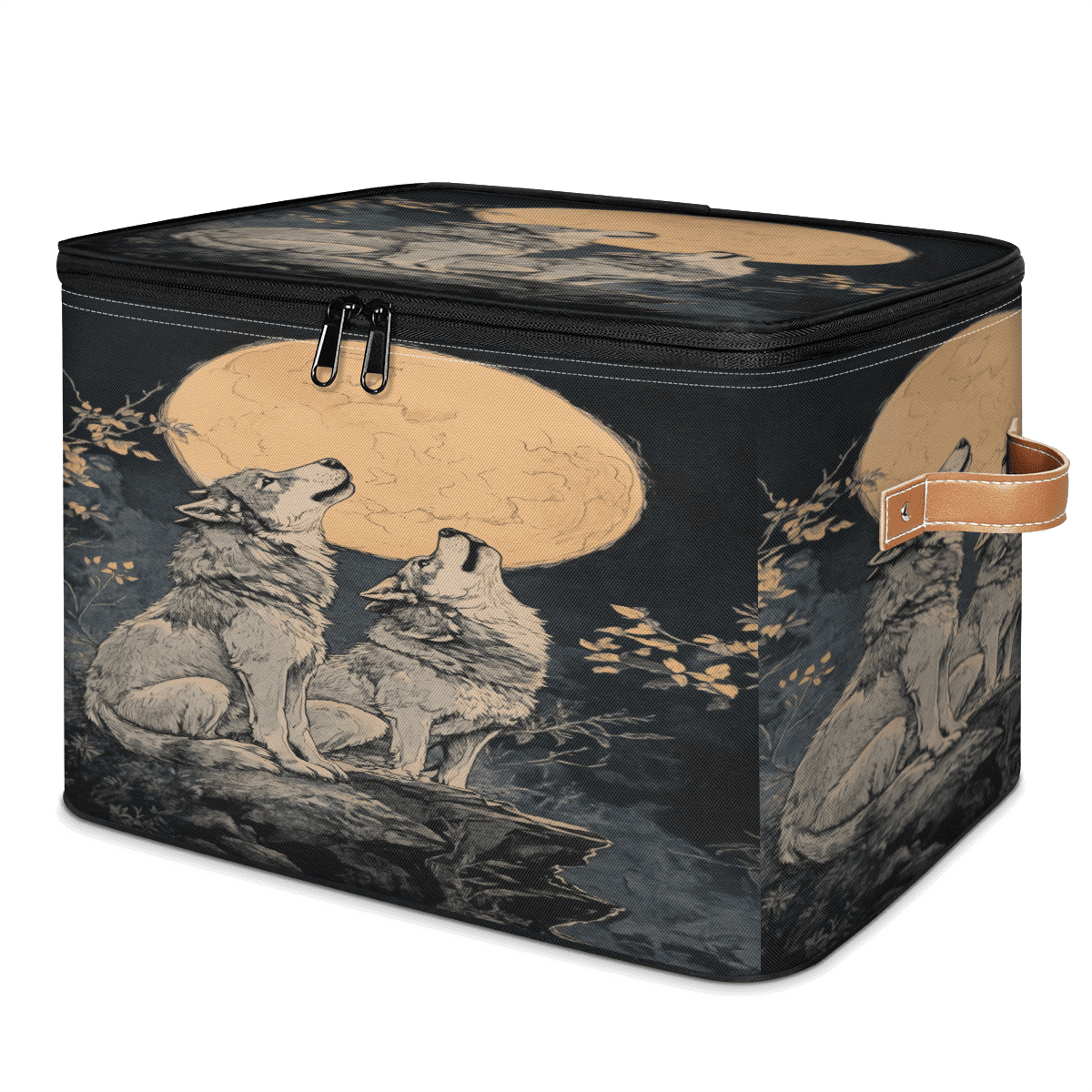Wolf Den Containers ADECORIVY Cartoon Wolves Storage Bin with Lid Fabric Moon Wolf Foldable ...