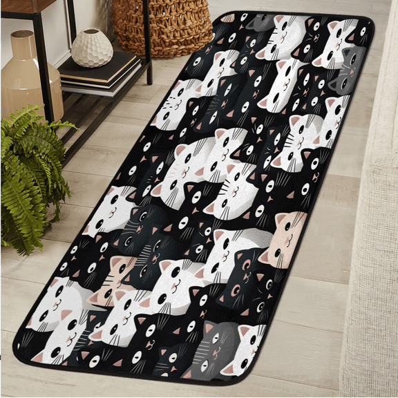 ADECORIVY Cat Black White Washable Runner Rug for Hallway 2x6 Kitchen Runner with Non Slip Backing Soft Low-Pile Floor Carpet for Entrance Living Room Bedroom