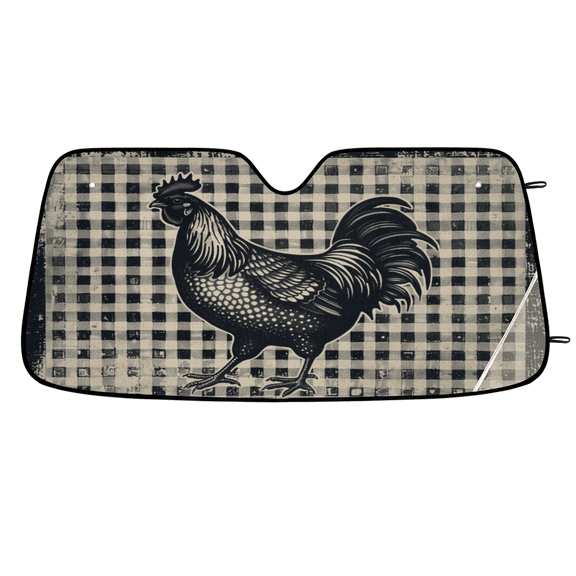 ADECORIVY Chicken Black Buffalo Check Plaid Car Windshield Sun Shade, Front Window Car Sunshade Protector, Foldable UV Rays Sun Shield Visor Protector for SUV Truck Sedan, 55 x 27 in