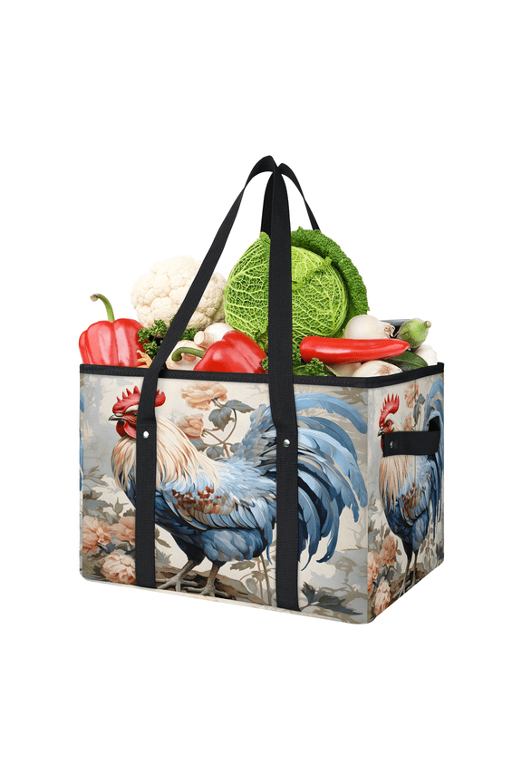 Chicken Flower Reusable Grocery Bags, Foldable Shopping Bags for Groceries with Handles, Large Grocery Tote for Kitchen, Market, Car Trunk, Picnic