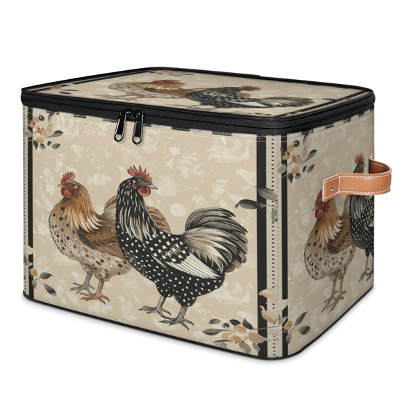 ADECORIVY Chicken Rooster Storage Bin with Zipper Lid, Fabric Foldable Shelf Baskets Boxes, Closet Lidded Storage Bins, Decorative Clothes Organizer for Bedroom Home