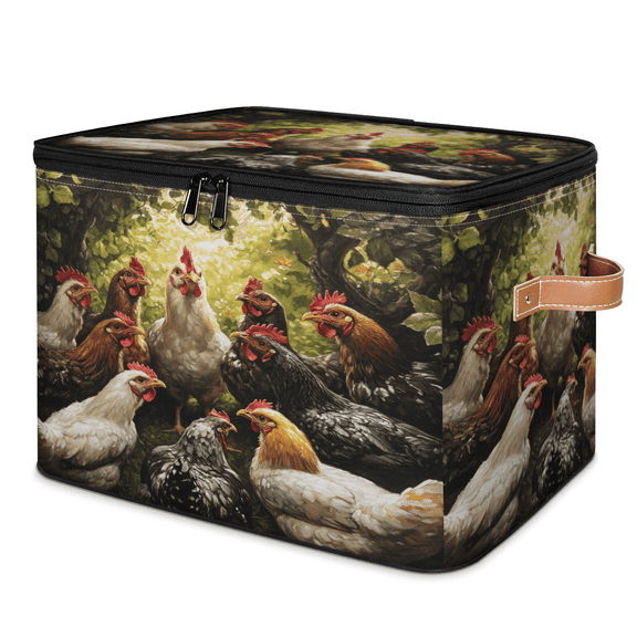 ADECORIVY Chickens Storage Bin with Zipper Lid, Fabric Foldable Shelf Baskets Boxes, Closet Lidded Storage Bins, Decorative Clothes Organizer for Bedroom Home