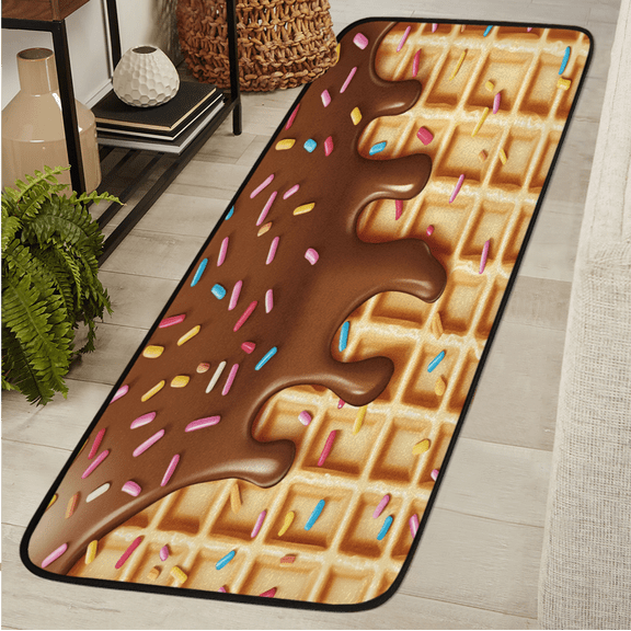 ADECORIVY Chocolate Cream Washable 2x6 Kitchen Runner Rug Hallway Runner Rug Non-Slip Floor Mat Waffles Biscuit Carpet for Entryway Entrance Living Room Bedroom