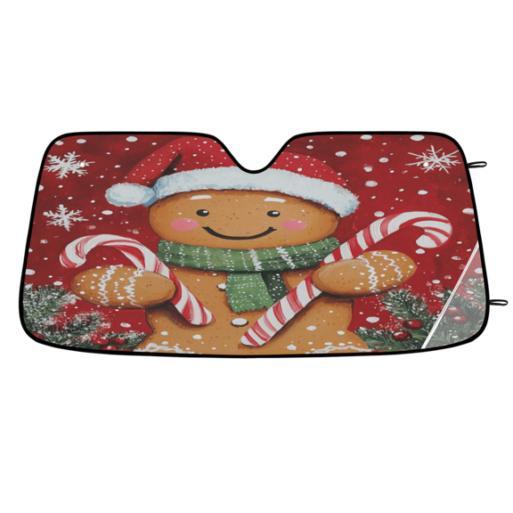 ADECORIVY Christmas Gingerbread Man Car Windshield Sun Shade, Front Window Car Sunshade Protector, Foldable UV Rays Sun Shield Visor Protector for SUV Truck Sedan, 55 x 27 in