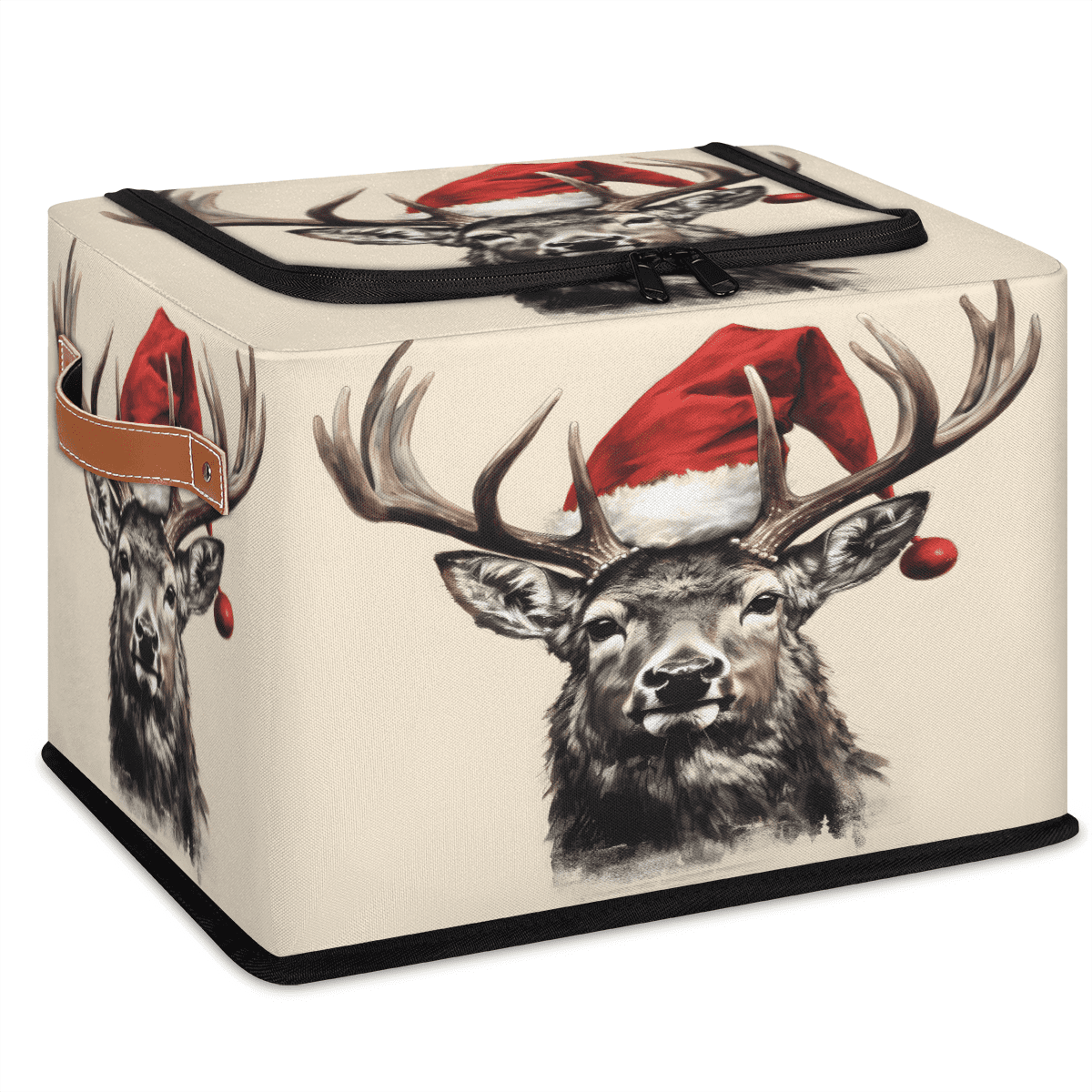 ADECORIVY Christmas Hat Deer Fabric Storage Bin with Lid, Foldable ...