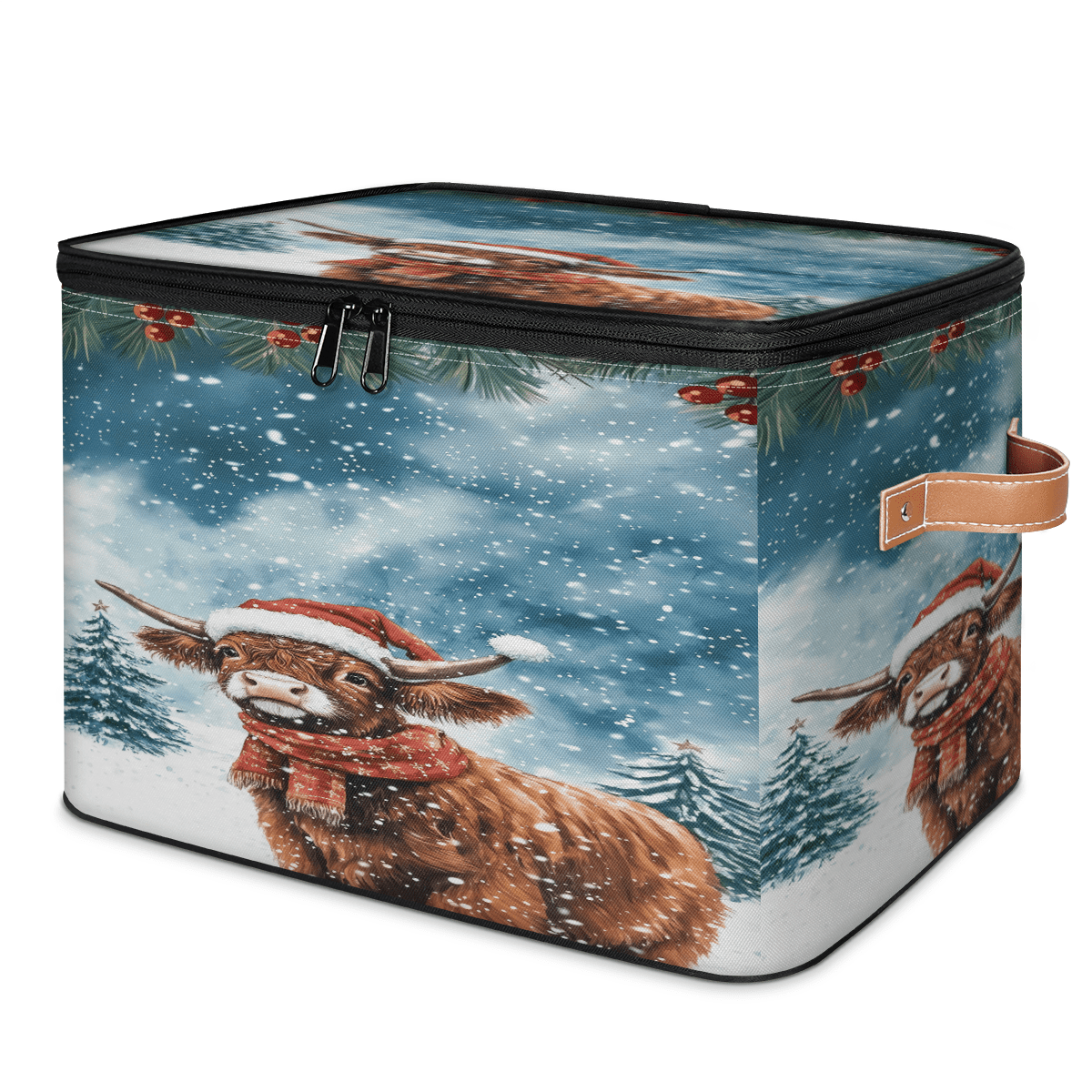 ADECORIVY Christmas Highland Cow Storage Bin with Lid Fabric Animal ...