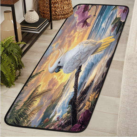 ADECORIVY Cockatoo Parrot Branch Washable 2x6 Kitchen Runner Rug Hallway Runner Rug Non-Slip Floor Mat Beach Bird Carpet for Entryway Entrance Living Room Bedroom