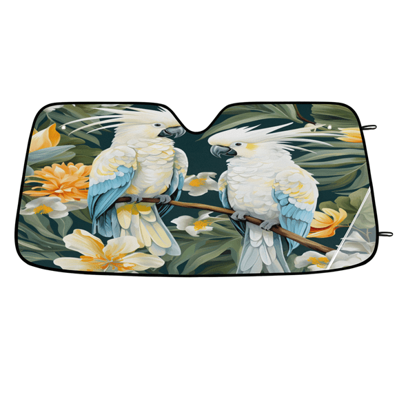 ADECORIVY Cockatoo Parrot Flowers Bird Car Windshield Sun Shade, Front Window Car Sunshade Protector, Foldable UV Rays Sun Shield Visor Protector for SUV Truck Sedan, 55 x 27 in