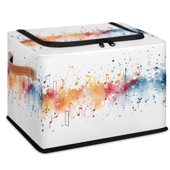 ADECORIVY Color Musical Notes Watercolor Fabric Storage Bin with Lid, Foldable Storage Box Decorative Cube Organizer Basket for Closet Shelf Organizing Clothes