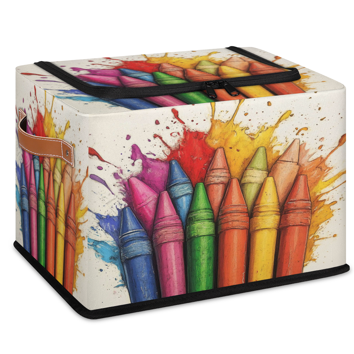 ADECORIVY Colored Crayons Fabric Storage Bin with Lid, Decorative Closet Shelf Organizers, Colourful Foldable Basket Box Clothes Storage Bin with Handles