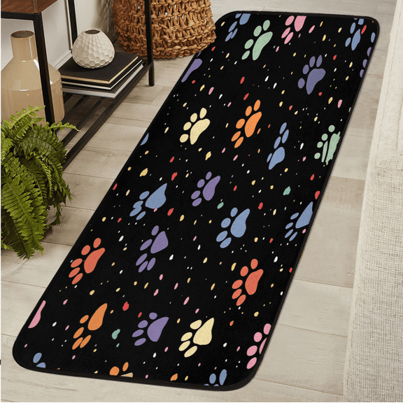 ADECORIVY Colorful Dog Paw Washable Runner Rug for Hallway 2x6 Kitchen Runner with Non Slip Backing Soft Low-Pile Floor Carpet for Entrance Living Room Bedroom