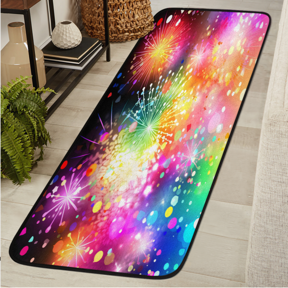 ADECORIVY Colorful Fireworks Print Washable Runner Rug for Hallway 2x6 Kitchen Runner with Non Slip Backing Soft Low-Pile Floor Carpet for Entrance Living Room Bedroom