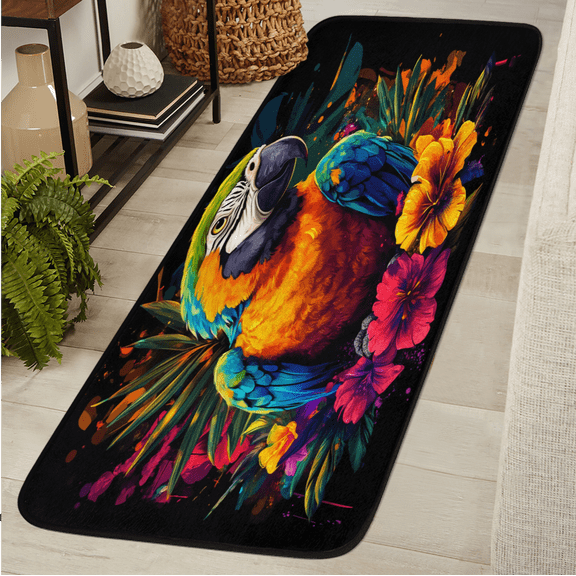 ADECORIVY Colorful Parrot,tropical Flowers Washable Runner Rug for Hallway 2x6 Kitchen Runner with Non Slip Backing Soft Low-Pile Floor Carpet for Entrance Living Room Bedroom