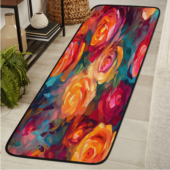 ADECORIVY Colorful Roses Washable Runner Rug for Hallway 2x6 Kitchen Runner with Non Slip Backing Soft Low-Pile Floor Carpet for Entrance Living Room Bedroom