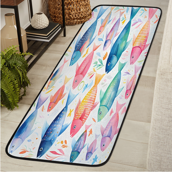 ADECORIVY Colorful Sea Fish Washable Runner Rug for Hallway 2x6 Kitchen Runner with Non Slip Backing Soft Low-Pile Floor Carpet for Entrance Living Room Bedroom