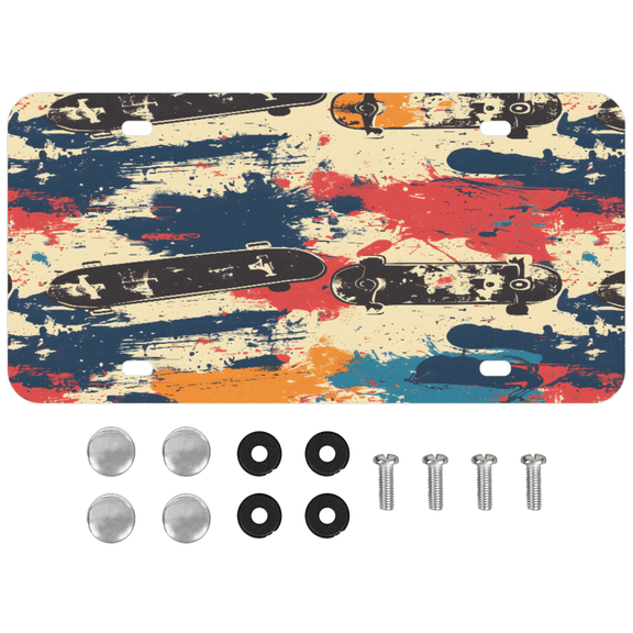 ADECORIVY Colorful Skateboards License Plate, Aluminum Decorative Novelty Vanity Tag with 4 Holes, Front Plate for Men Women Car Tag Accessories, 6 x 12 inch