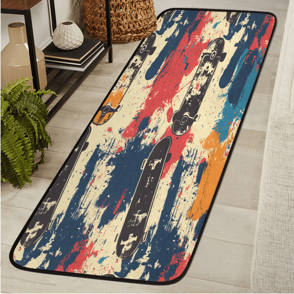 ADECORIVY Colorful Skateboards Washable Runner Rug for Hallway 2x6 Kitchen Runner with Non Slip Backing Soft Low-Pile Floor Carpet for Entrance Living Room Bedroom