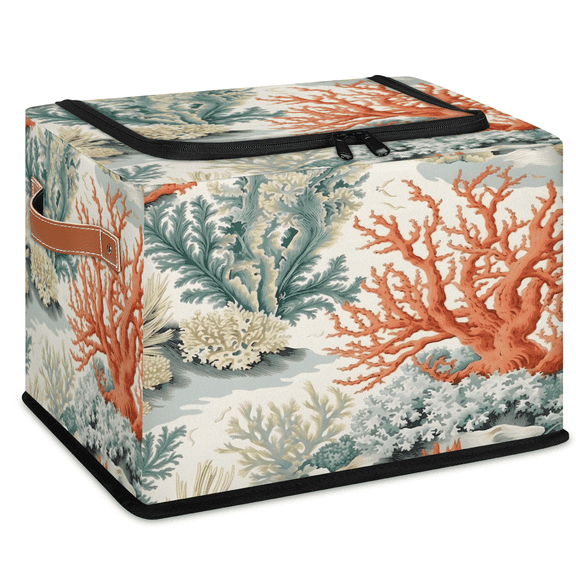 ADECORIVY Coral Seaweed Sea Fabric Storage Bin with Lid, Foldable Storage Box Decorative Cube Organizer Basket for Closet Shelf Organizing Clothes