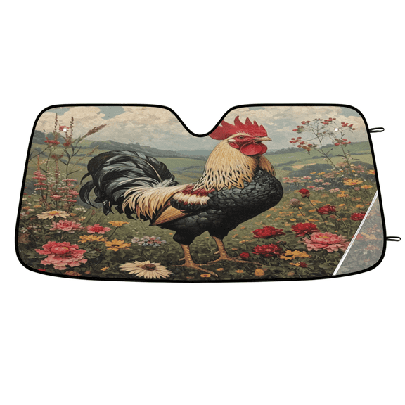 ADECORIVY Country Rooster Car Windshield Sun Shade, Front Window Car Sunshade Protector, Foldable UV Rays Sun Shield Visor Protector for SUV Truck Sedan, 55 x 27 in
