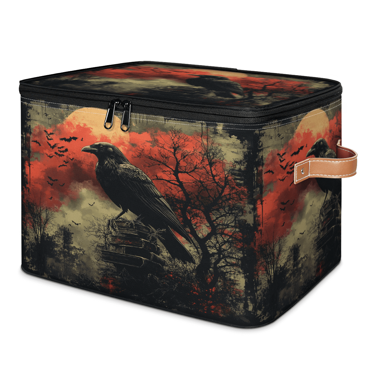 ADECORIVY Crow Halloween Storage Bin with Zipper Lid, Fabric Foldable ...