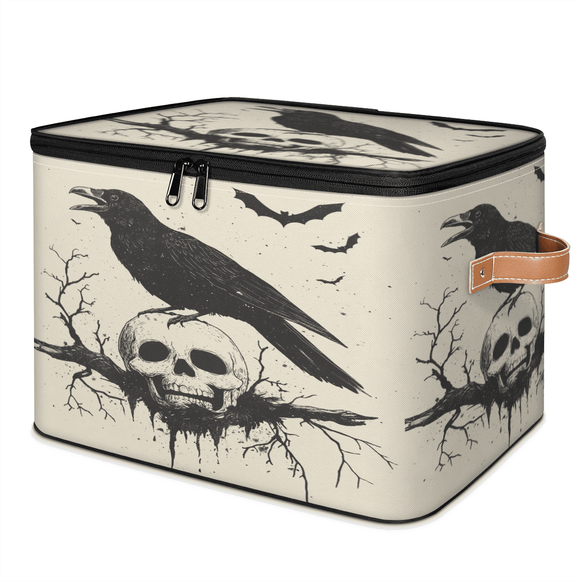 ADECORIVY Crow Skull Storage Bin with Zipper Lid, Fabric Foldable Shelf ...