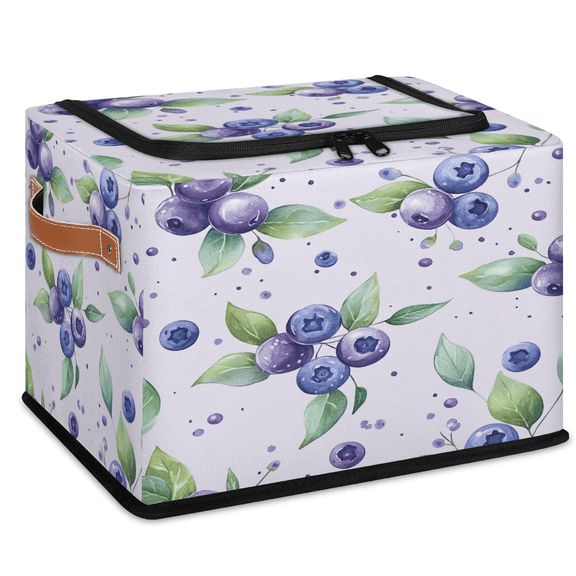 ADECORIVY Cute Blueberries Fabric Storage Bin with Lid, Decorative Closet Shelf Organizers, Light Purple Foldable Basket Box Clothes Storage Bin with Handles