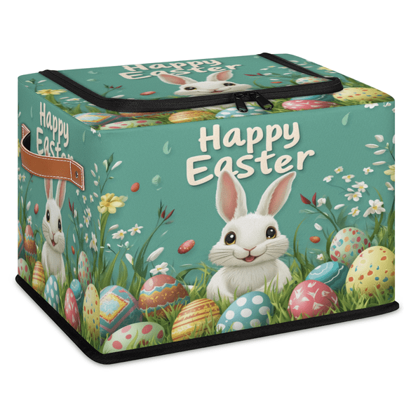 ADECORIVY Cute Bunny Fabric Storage Bin with Lid, Decorative Closet Shelf Organizers, Colorful Easter Eggs Foldable Basket Box Clothes Storage Bin with Handles