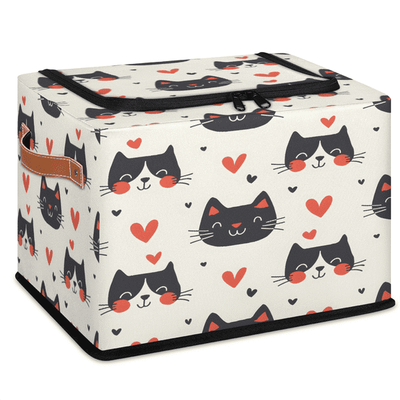 ADECORIVY Cute Cartoon Cat Faces Fabric Storage Bin with Lid, Foldable Storage Box Decorative Cube Organizer Basket for Closet Shelf Organizing Clothes