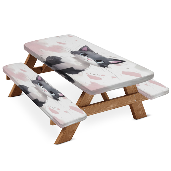 ADECORIVY Cute Cats Kitten Picnic Table Cover with Bench Covers, Waterproof Camping Table Cover with Elastic Edges, Fitted Tablecloth Outdoor Essentials 72 Inch