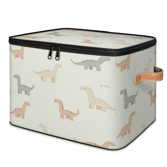 ADECORIVY Cute Dinosaur Storage Bin with Lid Fabric Animal Dino Foldable Storage Baskets Boxes for Clothes Shelves Closet Organizer Containers with Leather Handles for Wardrobe