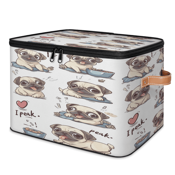 ADECORIVY Cute Dogs Storage Bin with Lid Fabric Pug Foldable Storage Baskets Boxes for Clothes Shelves Closet Organizer Containers with Leather Handles for Wardrobe
