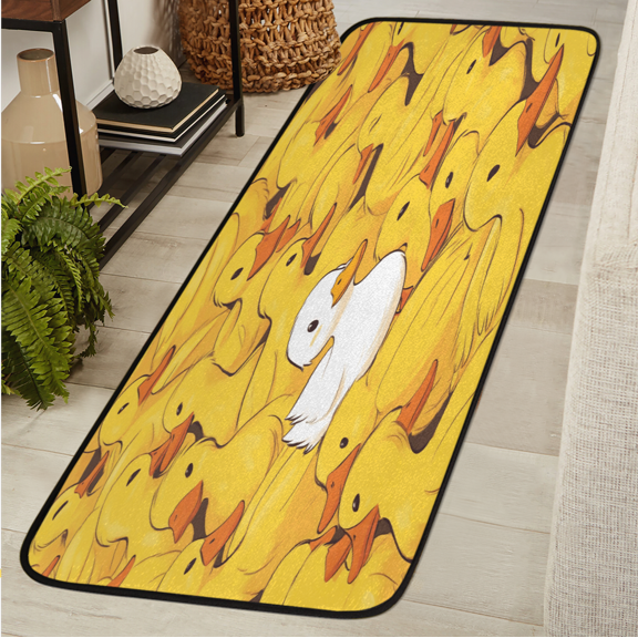 ADECORIVY Cute Duck Washable 2x6 Kitchen Runner Rug Hallway Runner Rug Non-Slip Floor Mat Yellow White Animals Carpet for Entryway Entrance Living Room Bedroom