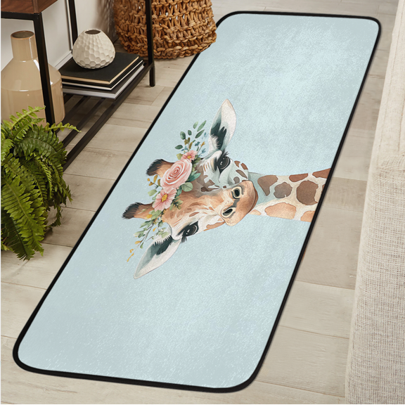 ADECORIVY Cute Giraffe Washable 2x6 Kitchen Runner Rug Hallway Runner Rug Non-Slip Floor Mat Floral Giraffe Carpet for Entryway Entrance Living Room Bedroom