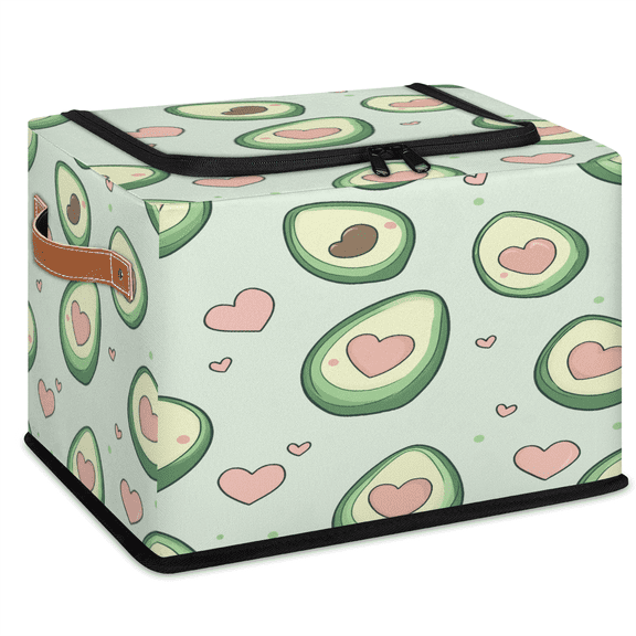 ADECORIVY Cute Green Avocado Fabric Storage Bin with Lid, Foldable Storage Box Decorative Cube Organizer Basket for Closet Shelf Organizing Clothes