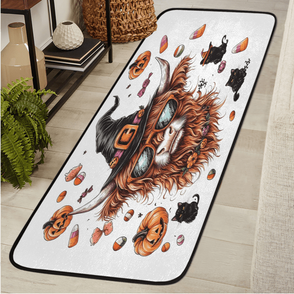 ADECORIVY Cute Highland Cow Washable 2x6 Kitchen Runner Rug Hallway Runner Rug Non-Slip Floor Mat Halloween Cats Carpet for Entryway Entrance Living Room Bedroom